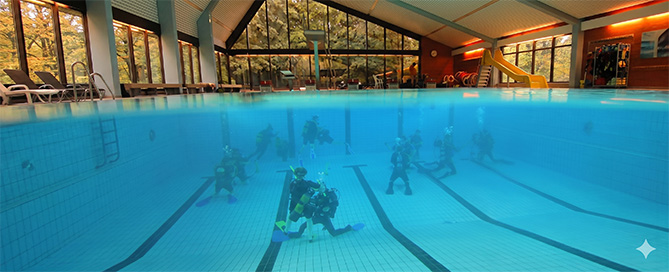 Mitglieder des Tauchclubs der Tauchschule Seekuh bei einem gemeinsamen Tauchausflug im Rhein-Main-Gebiet.