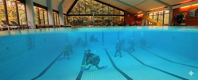Mitglieder des Tauchclubs der Tauchschule Seekuh bei einem gemeinsamen Tauchausflug im Rhein-Main-Gebiet.