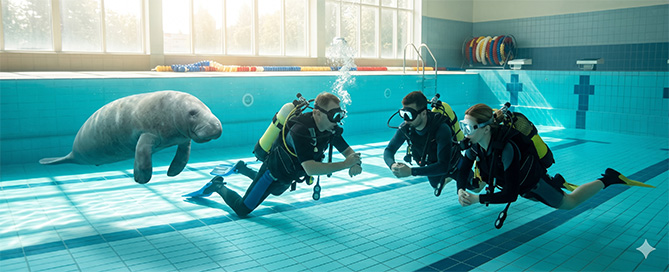 Erster Tauchgang beim Schnuppertauchen mit der Tauchschule Seekuh im Raum Frankfurt, Mainz und Wiesbaden.