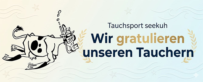 Glückliche Tauchschüler der Tauchschule Seekuh nach dem erfolgreichen Abschluss ihres Tauchkurses in der Region Mainz, Wiesbaden und Frankfurt.